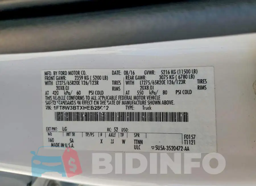 1FT8W3BTXHEB28612 Photo# 12