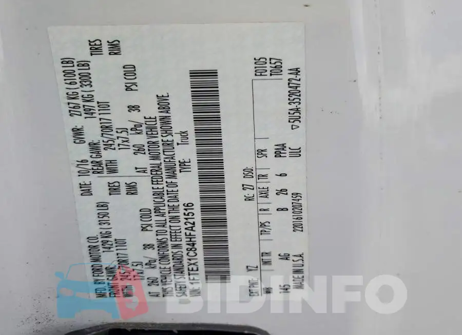 1FTEX1C84HFA21516 Photo# 12