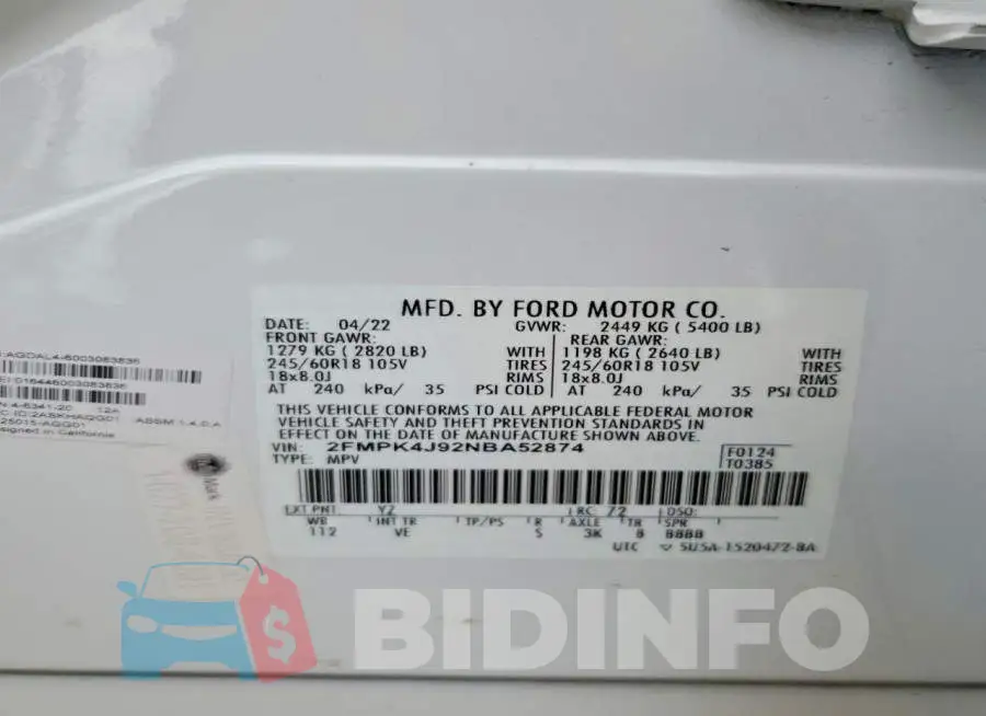 2FMPK4J92NBA52874 Photo# 12