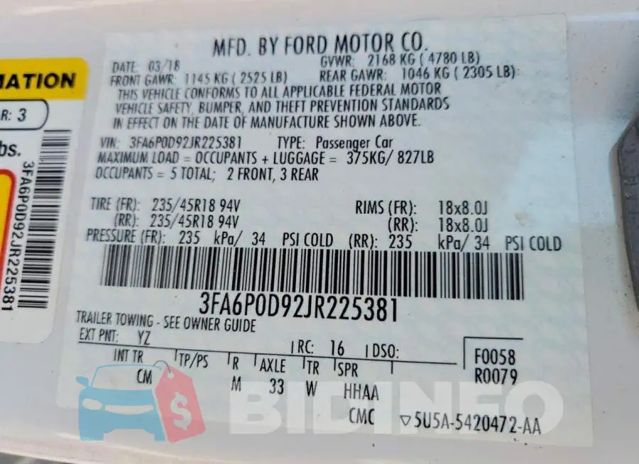 3FA6P0D92JR225381 Photo# 12
