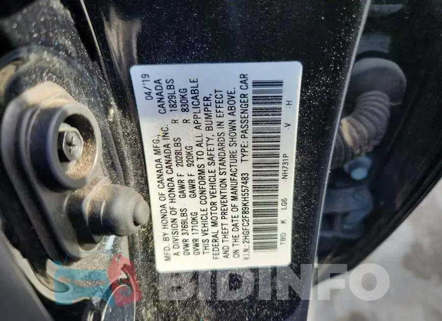 2HGFC2F89KH557483 Photo# 13