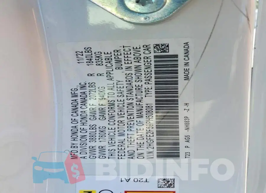 2HGFE2F59PH508081 Photo# 13