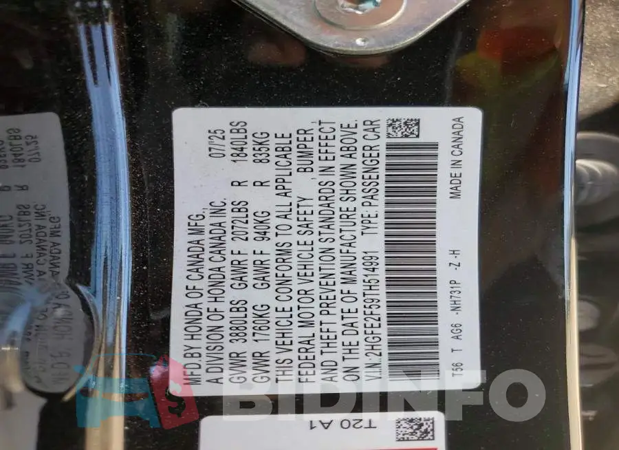 2HGFE2F59TH514991 Photo# 12