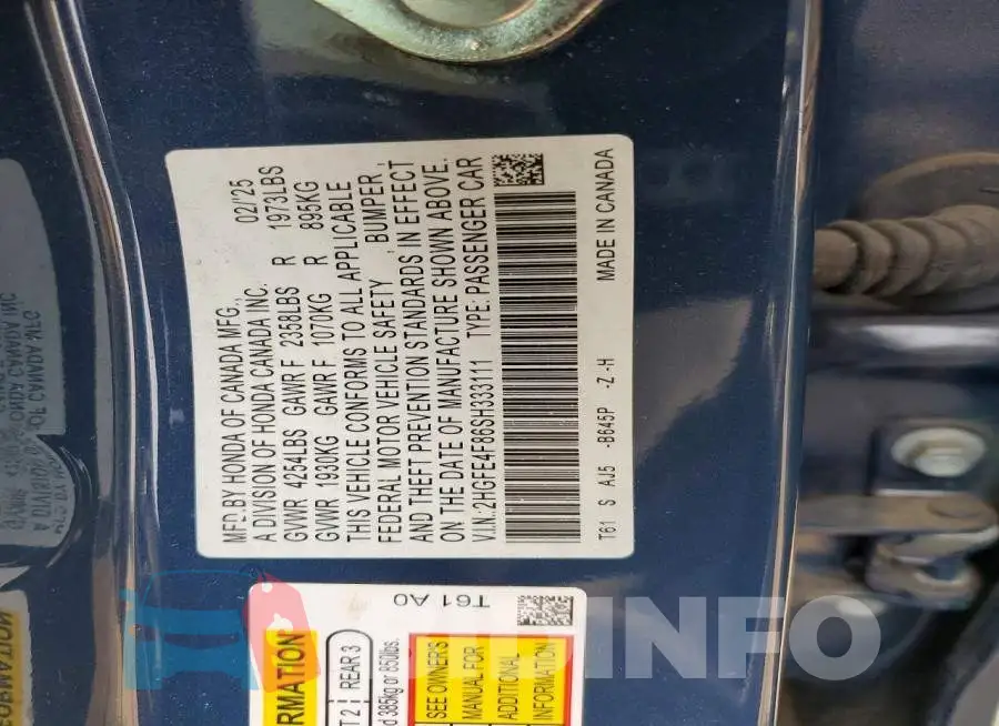 2HGFE4F86SH333111 Photo# 12