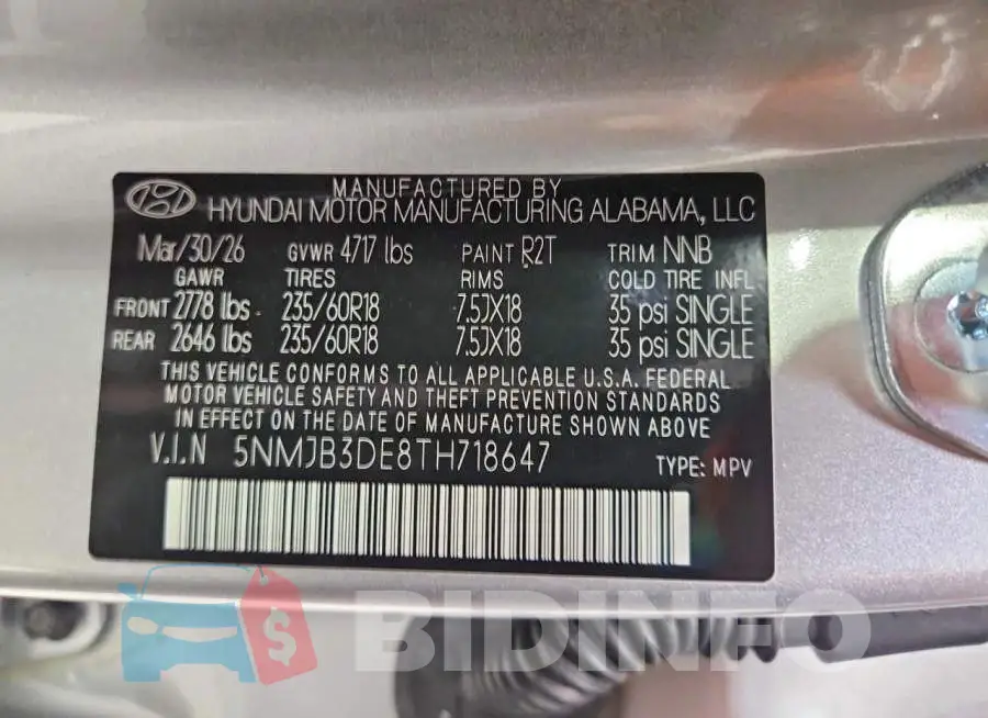 5NMJB3DE8TH718647 Photo# 13
