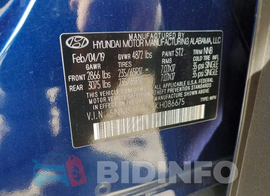 5NMS3CAD2KH086675 Photo# 14