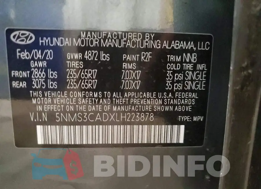 5NMS3CADXLH223878 Photo# 13