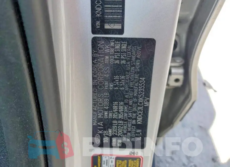 KNDCE3LCXK5235534 Photo# 13