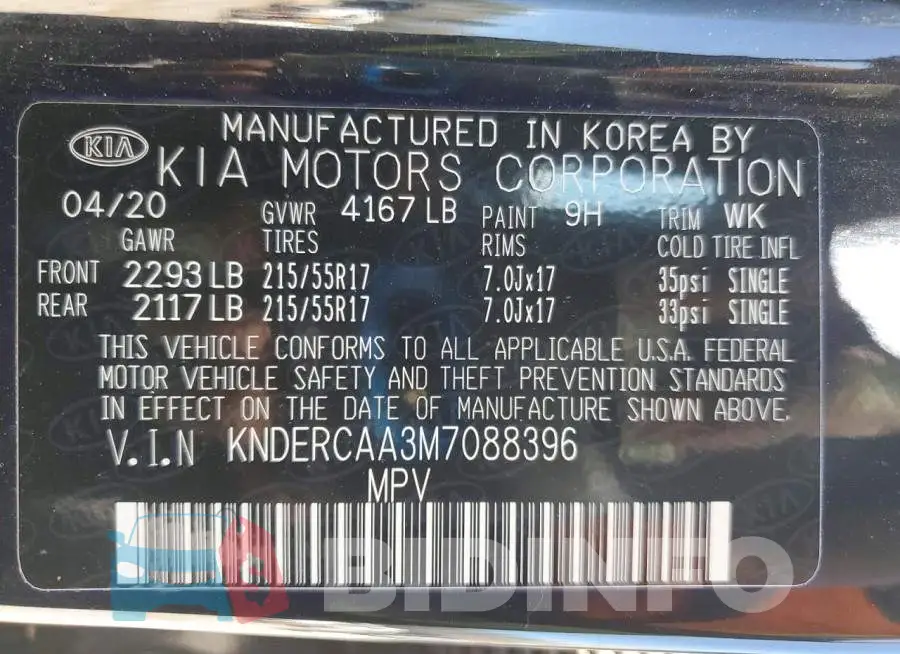 KNDERCAA3M7088396 Photo# 14