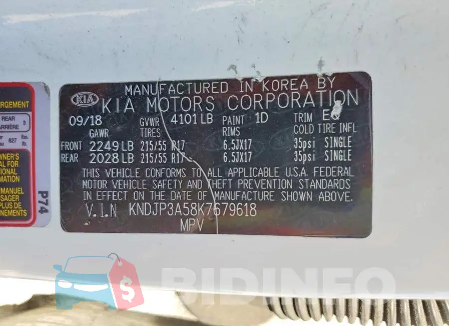 KNDJP3A58K7679618 Photo# 13