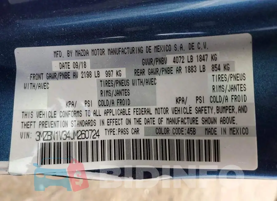 3MZBN1V34JM260724 Photo# 12