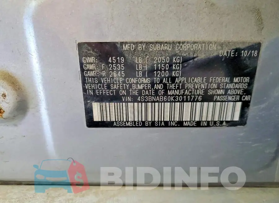 4S3BNAB60K3011776 Photo# 12