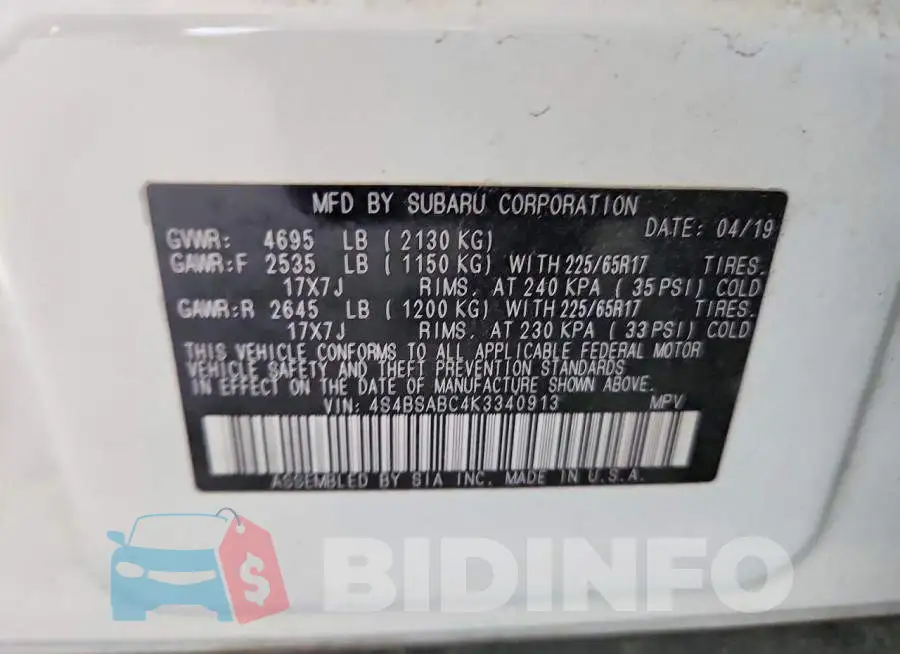 4S4BSABC4K3340913 Photo# 13