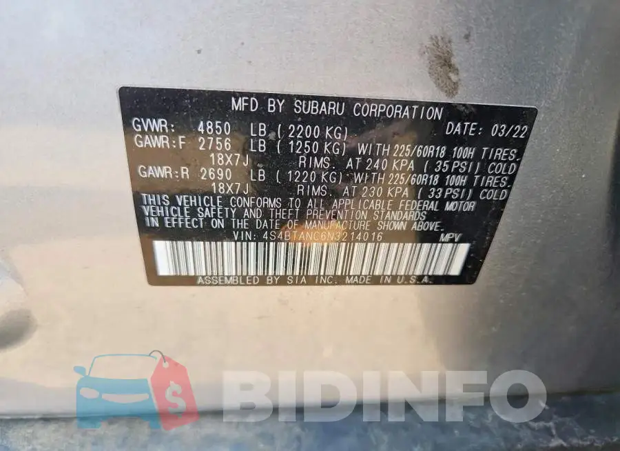 4S4BTANC6N3214016 Photo# 12