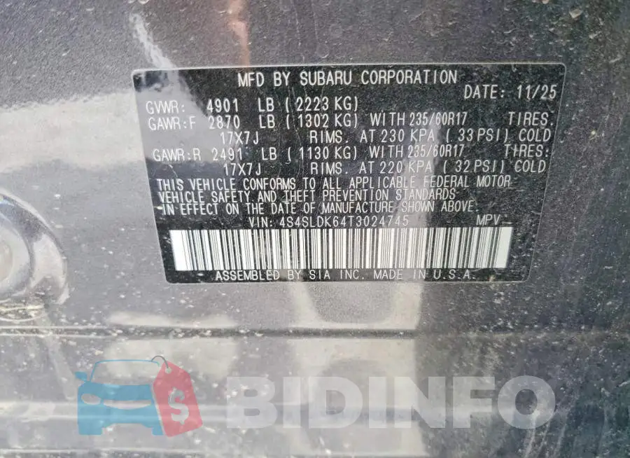 4S4SLDK64T3024745 Photo# 13