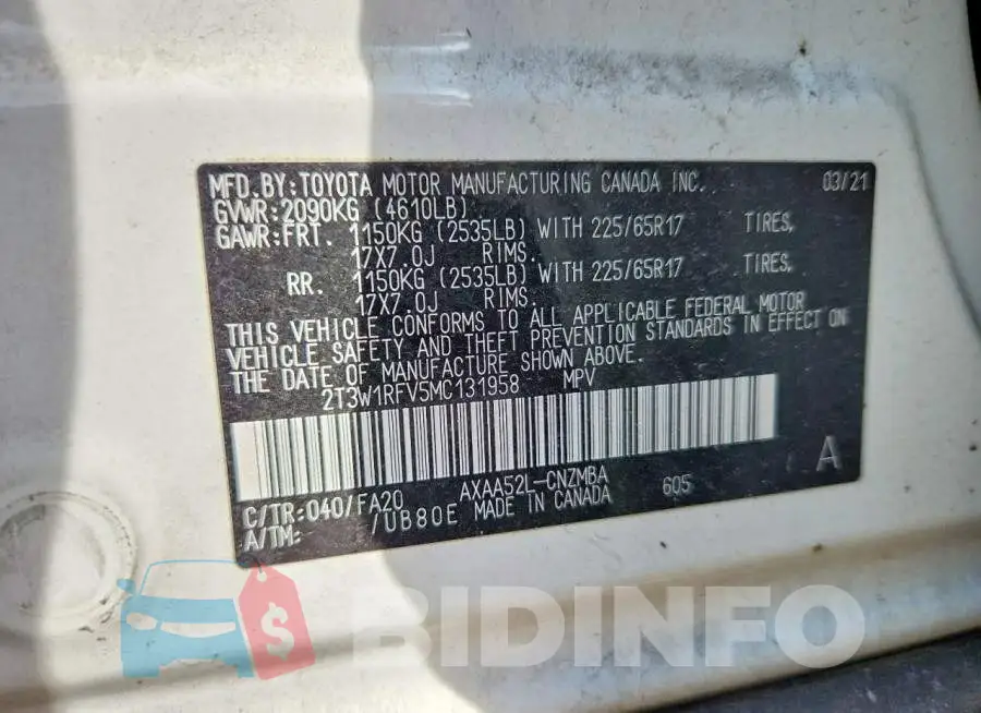 2T3W1RFV5MC131958 Photo# 13