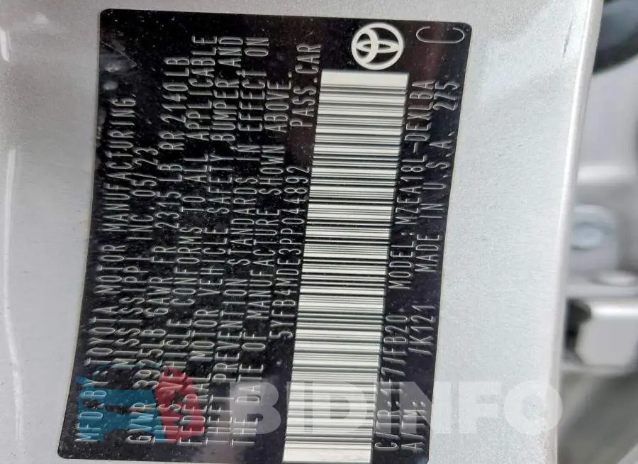 5YFB4MDE3PP044892 Photo# 12