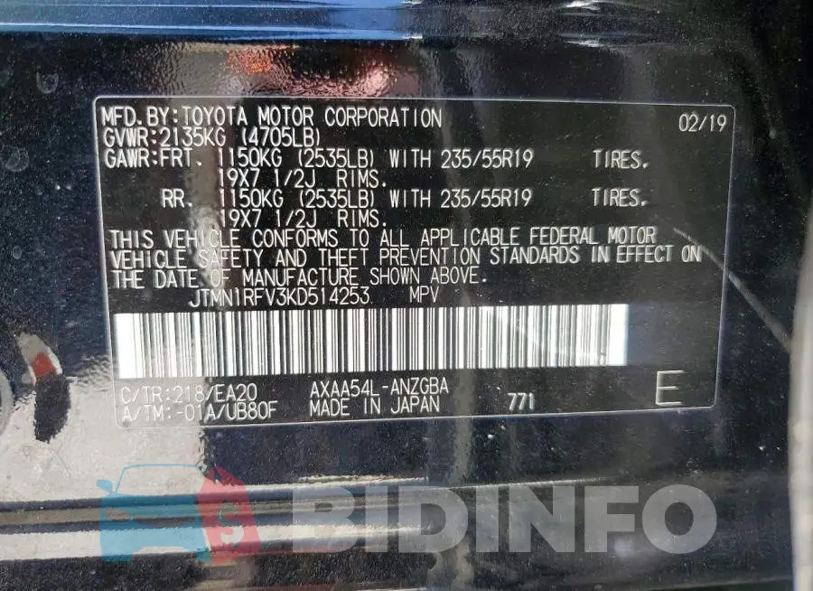 JTMN1RFV3KD514253 Photo# 12