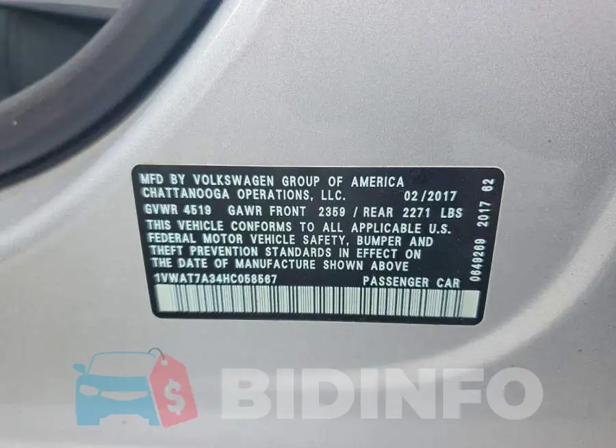1VWAT7A34HC058567 Photo# 12