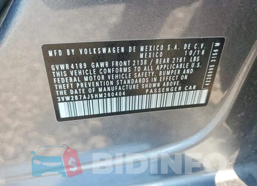 3VW2B7AJ5HM260404 Photo# 13