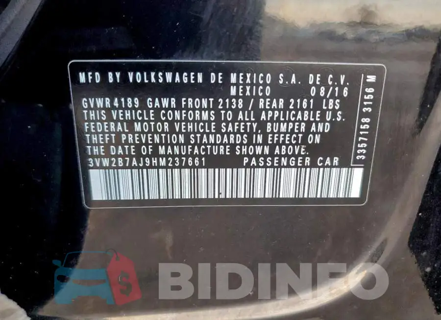 3VW2B7AJ9HM237661 Photo# 12