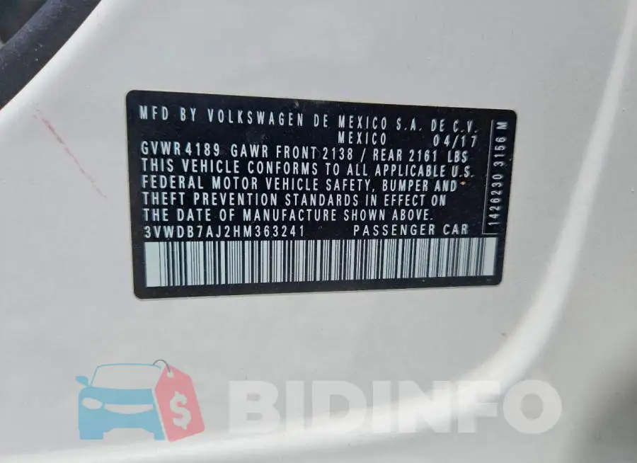 3VWDB7AJ2HM363241 Photo# 13