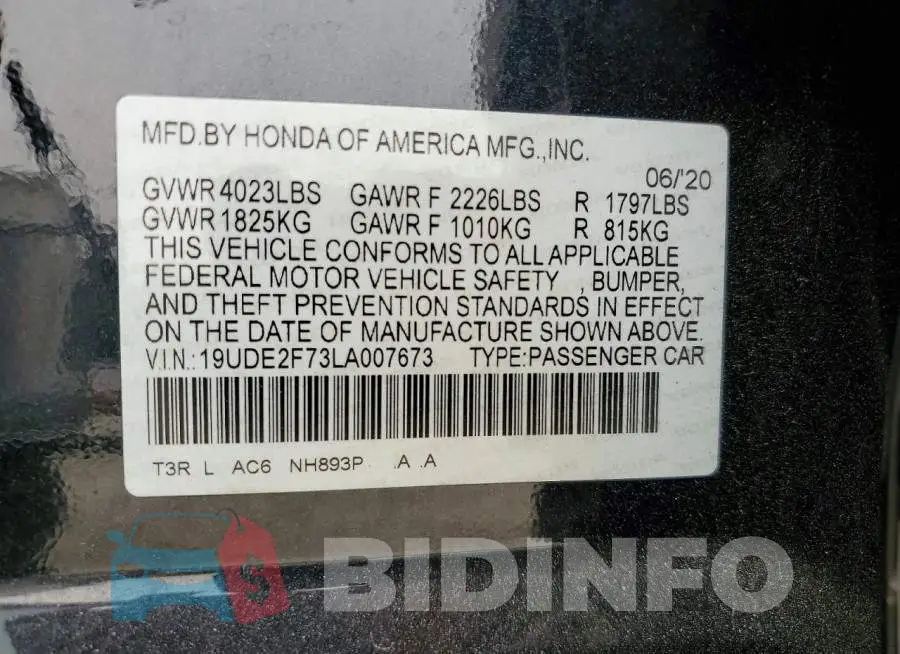 19UDE2F73LA007673 Photo# 12
