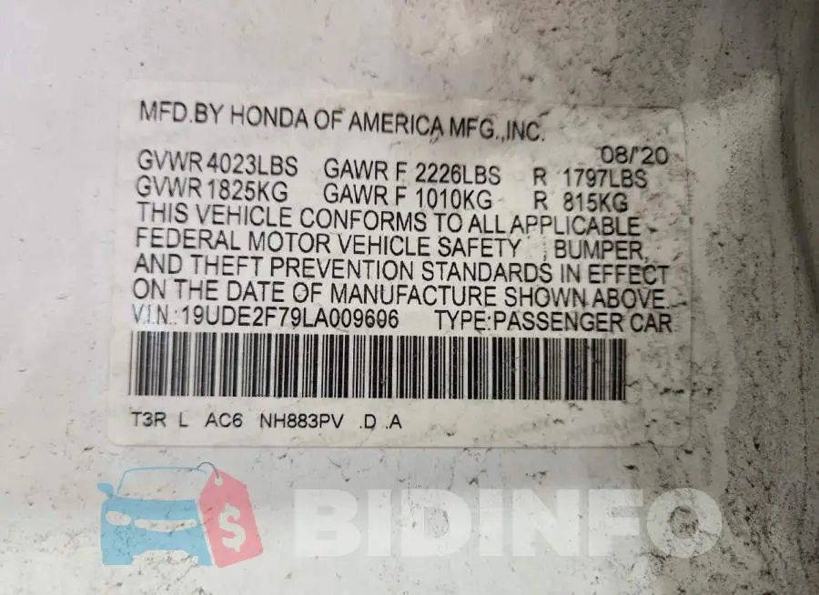 19UDE2F79LA009606 Photo# 12