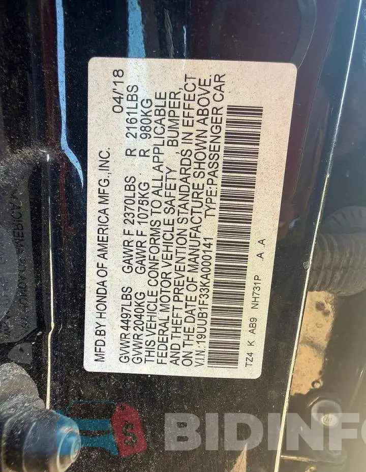19UUB1F33KA0001 Photo# 10