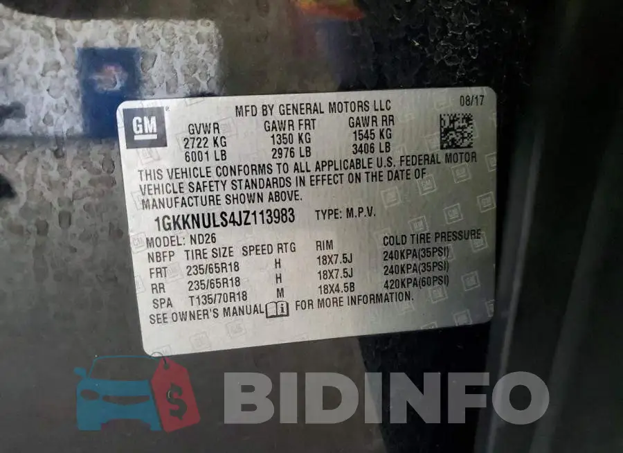 1GKKNULS4JZ113983 Photo# 13
