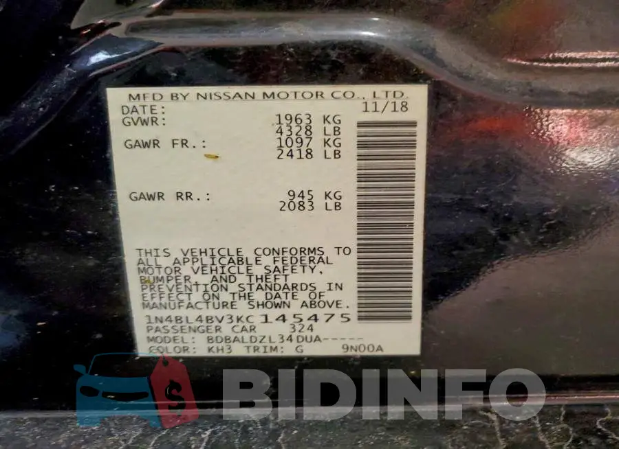 1N4BL4BV3KC145475 Photo# 12