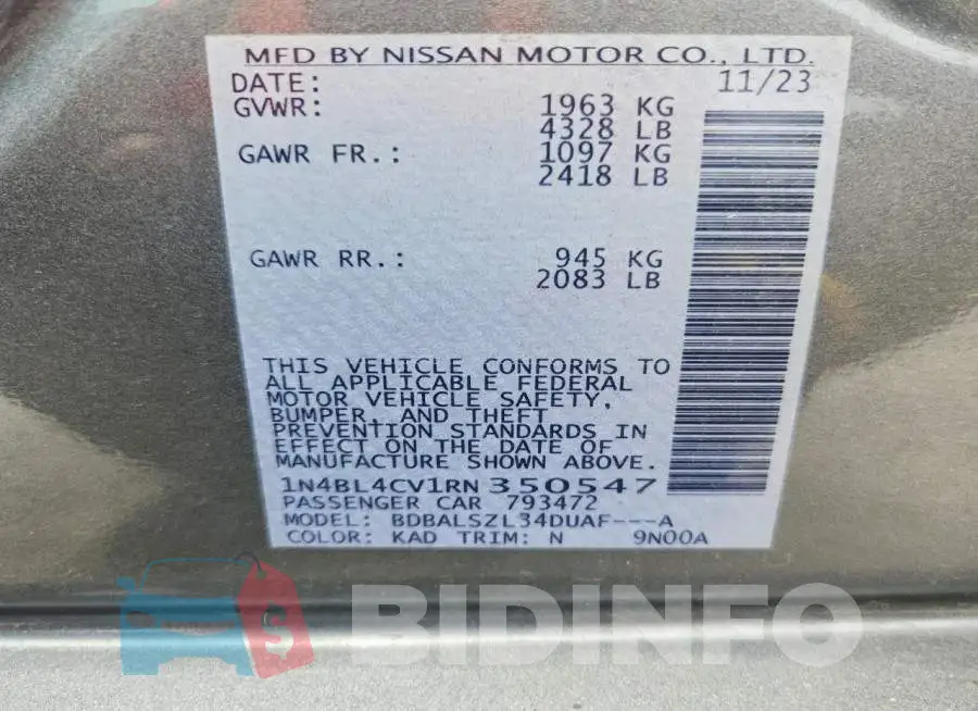 1N4BL4CV1RN350547 Photo# 12