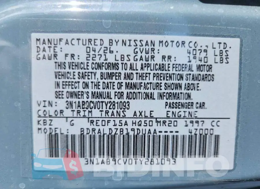 3N1AB9CV0TY281093 Photo# 13
