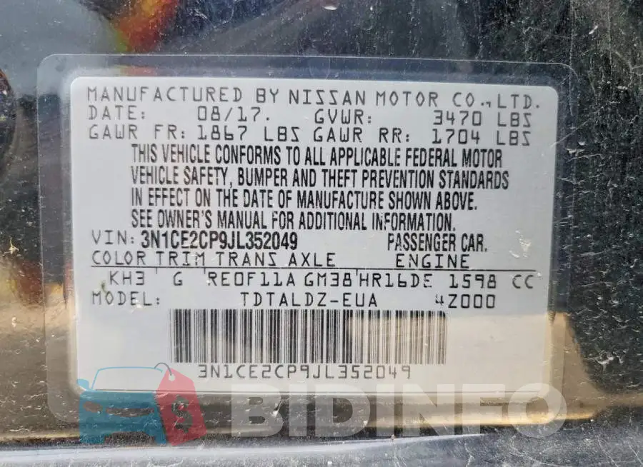 3N1CE2CP9JL352049 Photo# 14