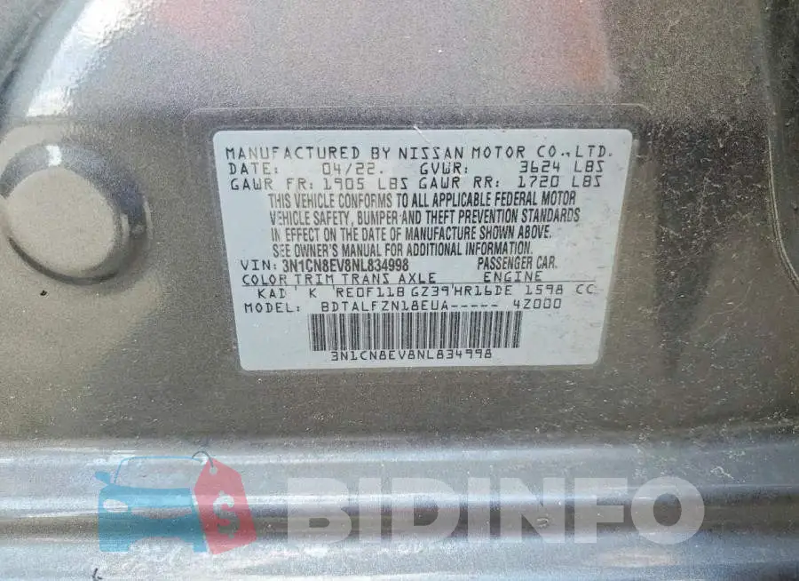 3N1CN8EV8NL834998 Photo# 12