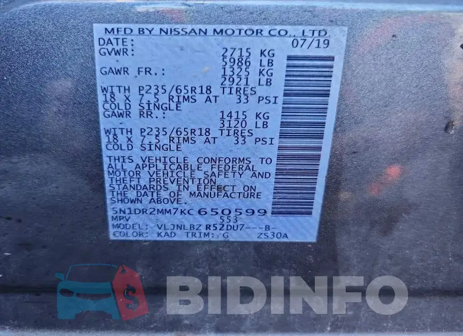 5N1DR2MM7KC650599 Photo# 14