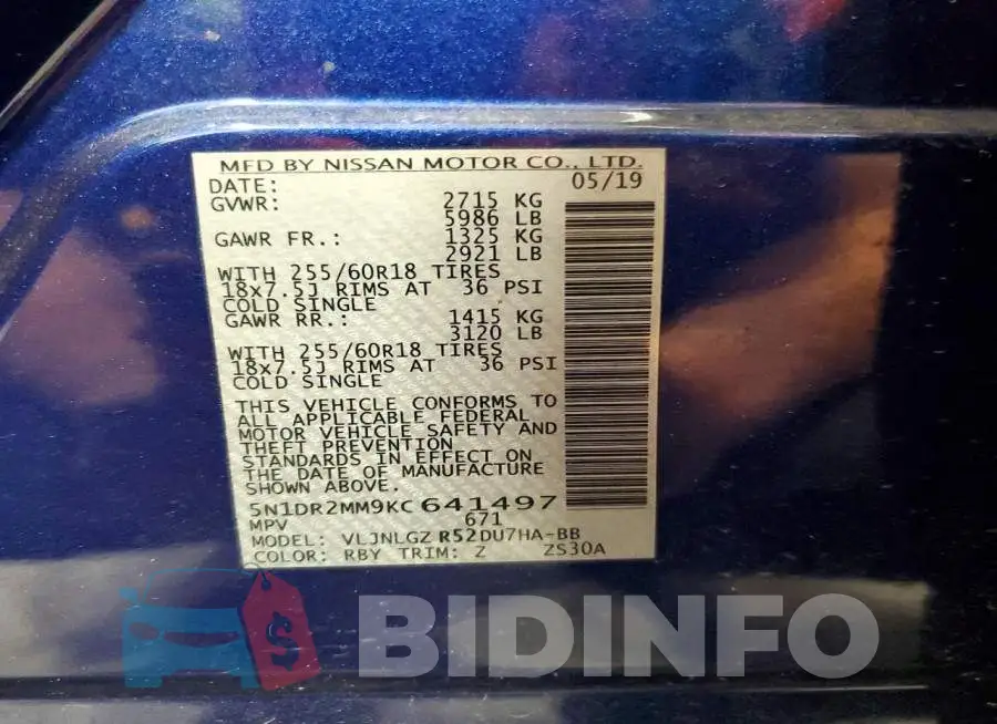 5N1DR2MM9KC641497 Photo# 13