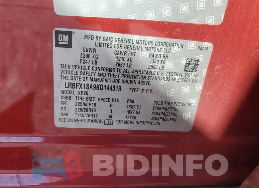 LRBFX1SA9KD144318 Photo# 13