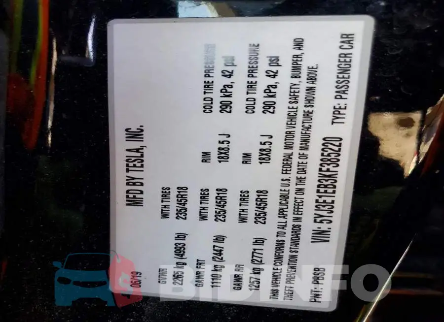 5YJ3E1EB3KF385220 Photo# 13