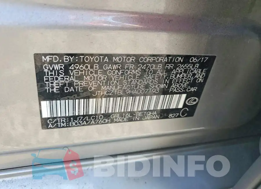 JTHCZ1BL9HA007193 Photo# 12