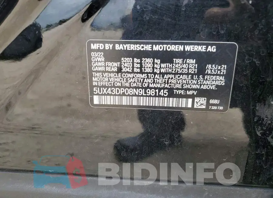 5UX43DP08N9L98145 Photo# 12