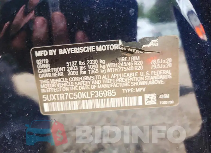 5UXTR7C50KLF36985 Photo# 13