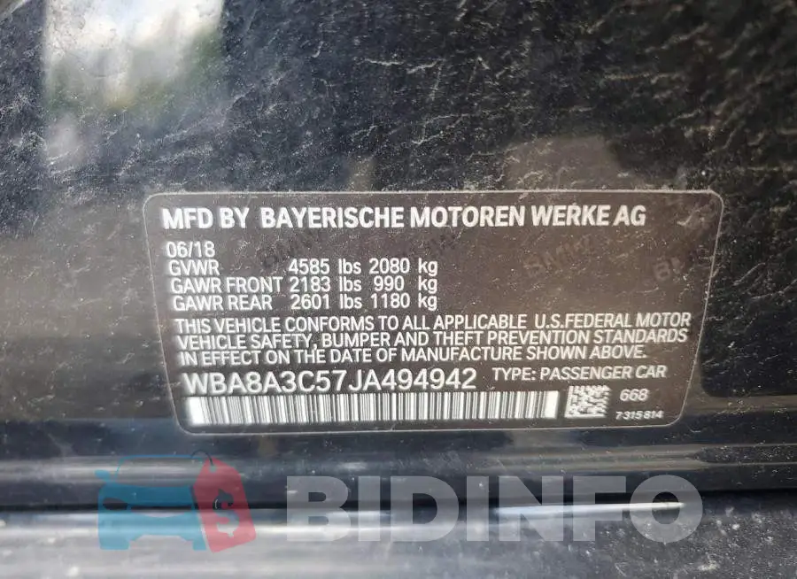 WBA8A3C57JA494942 Photo# 13