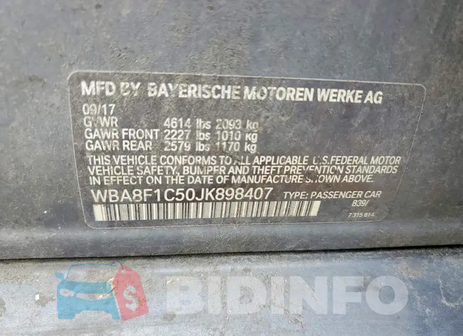 WBA8F1C50JK898407 Photo# 12