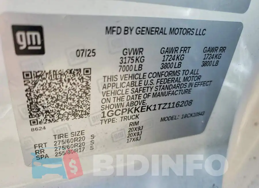 1GCPKKEK1TZ116208 Photo# 12