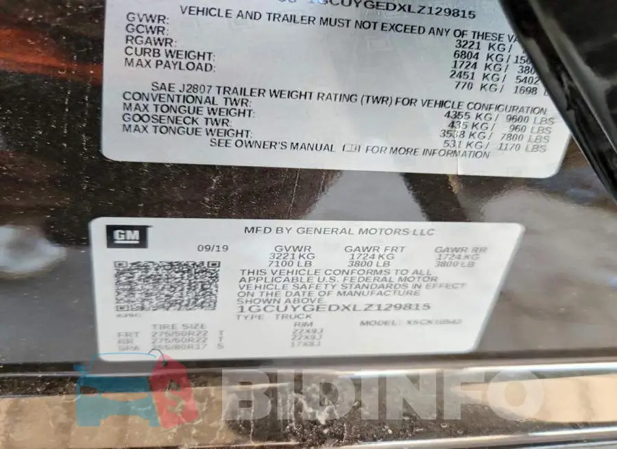 1GCUYGEDXLZ129815 Photo# 12