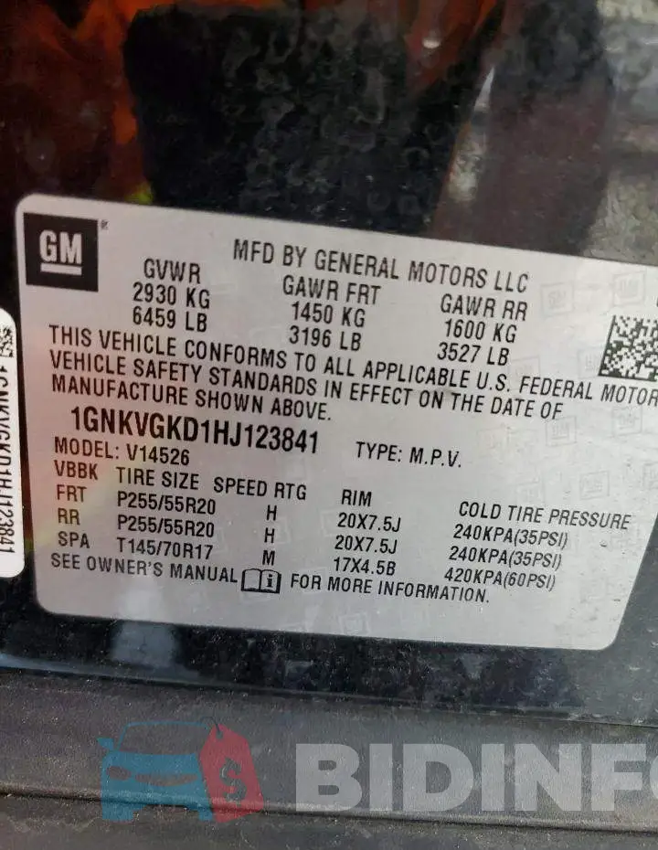 1GNKVGKD1HJ123841 Photo# 13