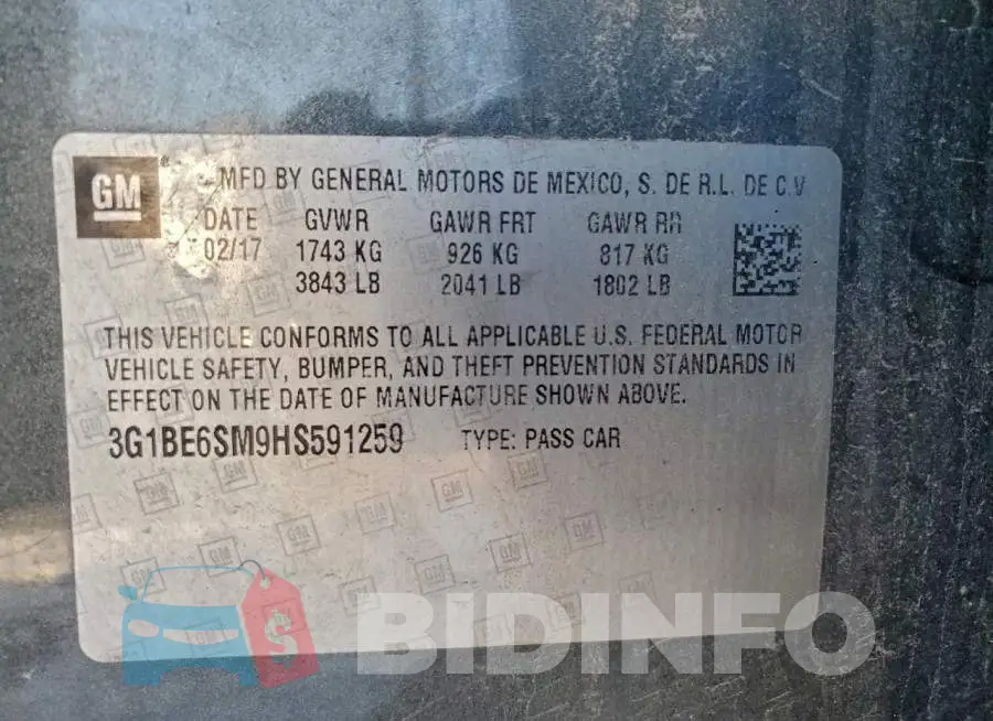 3G1BE6SM9HS591259 Photo# 12