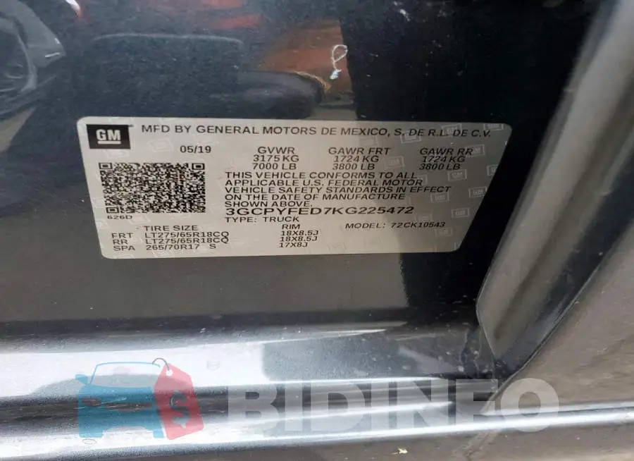 3GCPYFED7KG225472 Photo# 12