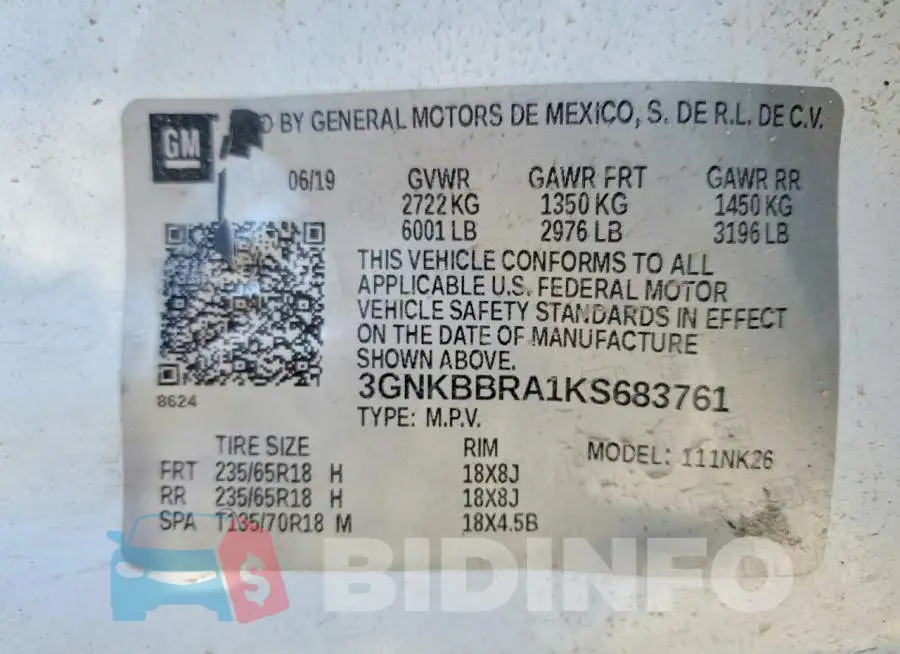 3GNKBBRA1KS683761 Photo# 14